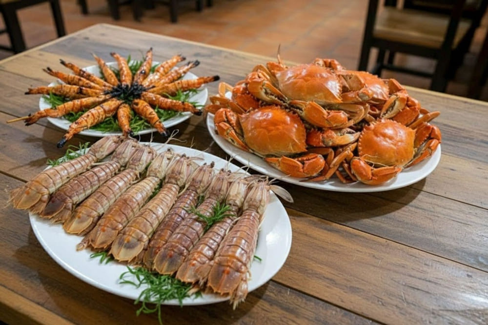 Hải sản tươi ngon tại khu du lịch biển Cồn V&agrave;nh